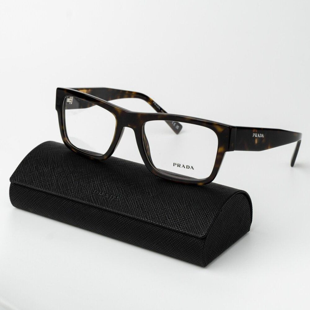 Prada Men Eyeglasses Havana Rectangle Unisex PR15YV 2AU1O1 BRAND NEW